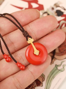 灵丹真朱砂一生安朱砂系列男女款如意平安扣吊坠项链S925纯银镶嵌