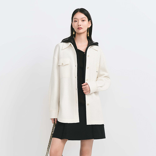 【商场同款】HPLY荷比俪冬季新款女宽松落肩翻领衬衫式外套