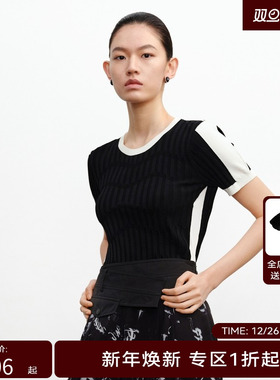 H·GENTEEL荷高新款秋装女撞色拼接针织圆领上衣GUE31650577