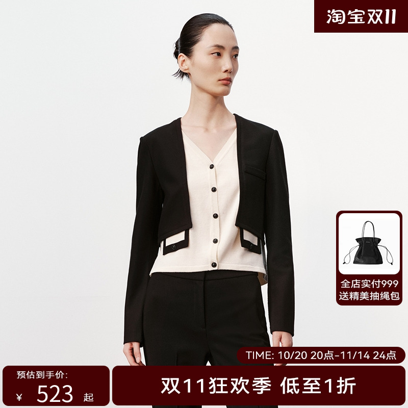 H·GENTEEL荷高24新款冬装女假两件拼接撞色短外套GUE42630646