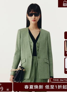 HPLY荷比俪2023春季新款女假双层领设计显瘦通勤外套HYD11520212