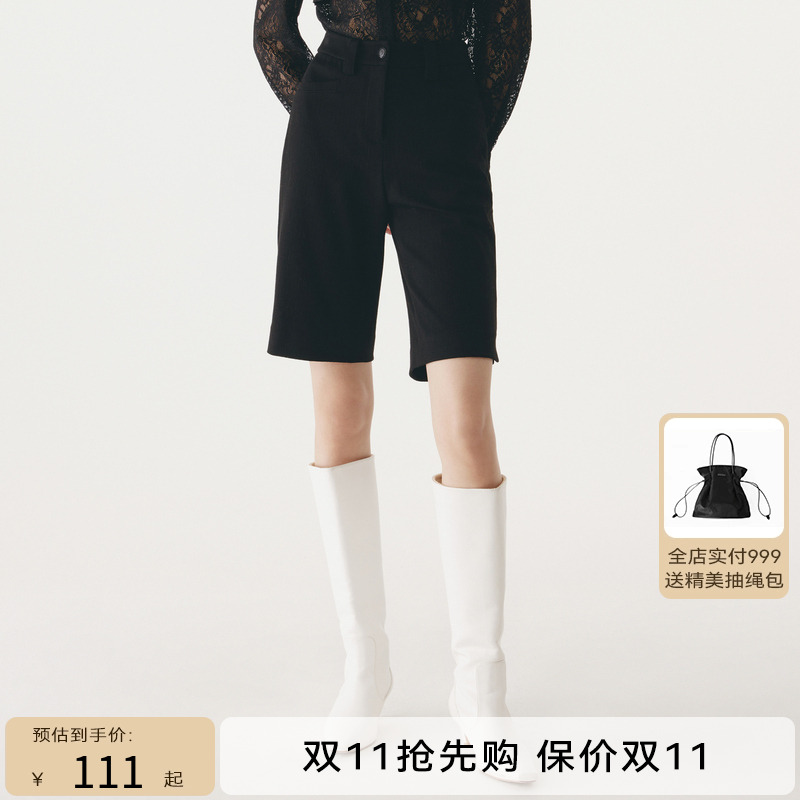 HPLY荷比俪22秋季新款女弹力舒适小直筒中裤休闲短裤HHC33400272
