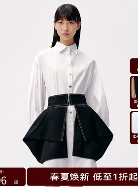 HPLY荷比俪新品女灯笼袖绣花腰封衬衫式连衣裙HYC14750148