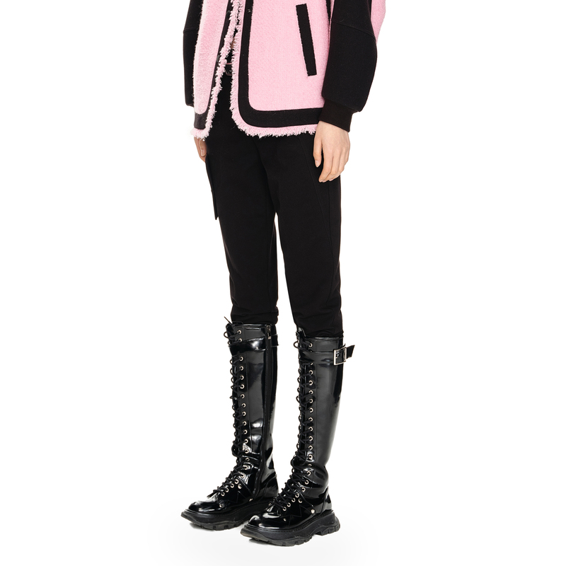 H·GENTEEL荷高年新款冬装女简约不对称口袋锥形斜纹绒感长裤