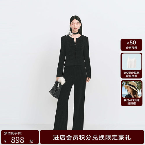 【于明加同款】HPLY荷比俪冬季新款女简约宽松显瘦竖纹直筒裤