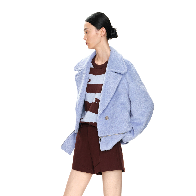 H·GENTEEL荷高年新款冬装女短毛绒感解构式温暖外套