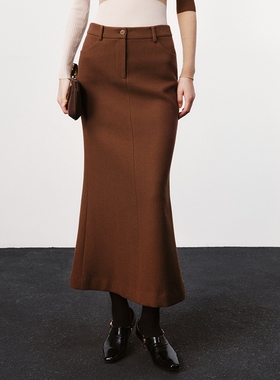 H·GENTEEL荷高新款冬装女后开衩直身宽松鱼尾半裙GUE43700710