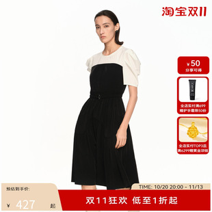 H·GENTEEL荷高新款夏装女立体裁剪a型松紧腰带气质连衣裙