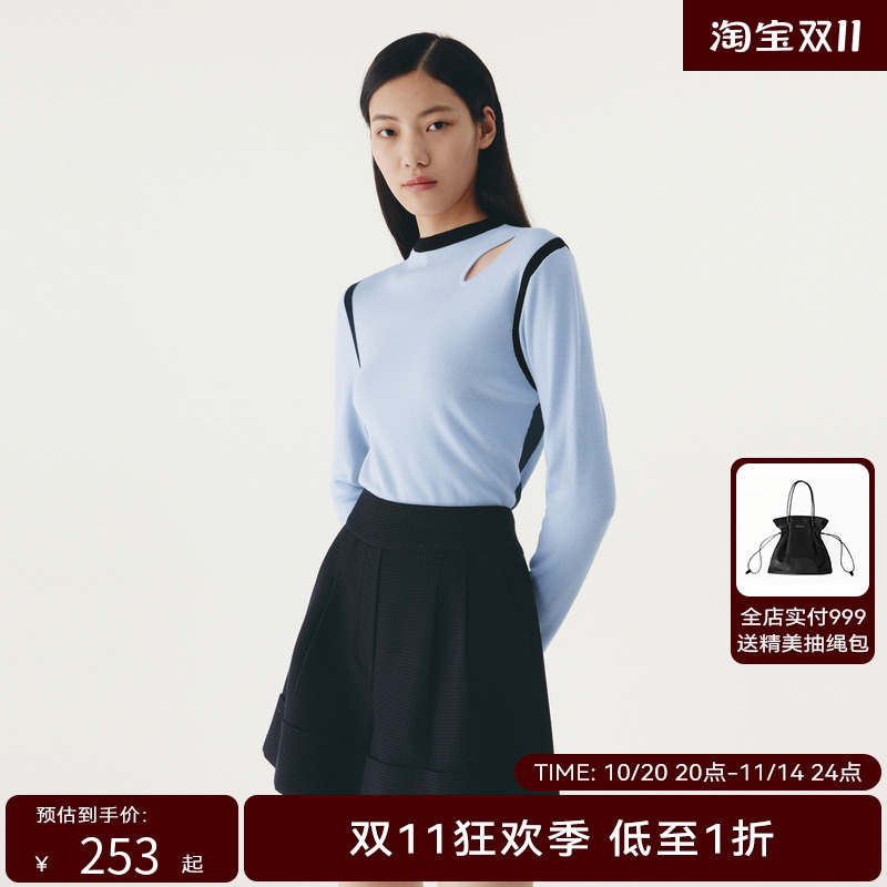 HPLY荷比俪秋季新款女舒适柔软撞色镂空设计针织衫HMC35650133