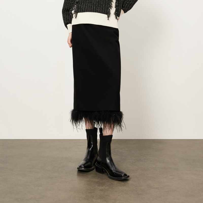 【商场同款】HPLY荷比俪冬季新款H型羽毛装饰半裙