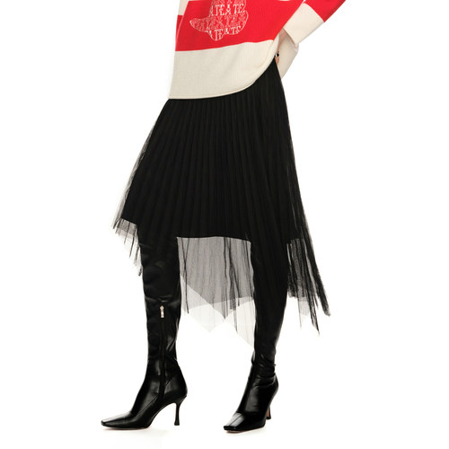 H·GENTEEL荷高2024新款春装女网眼A型摆腰部拼接不对称裙半身裙