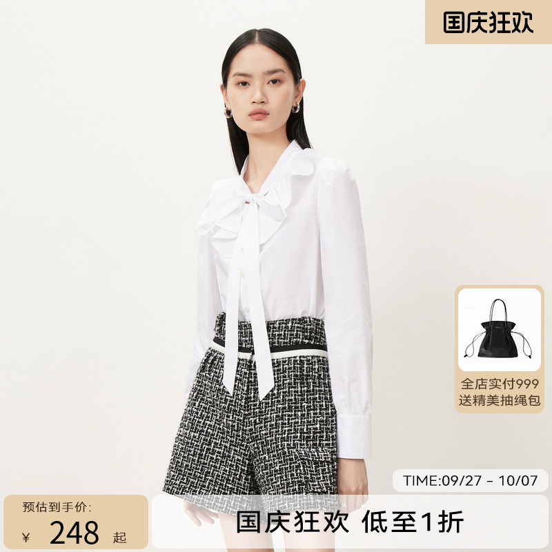 【商场同款】HPLY荷比俪2023秋季新款法式蝴蝶结衬衫HMD34630286