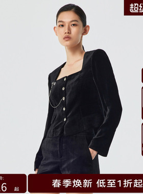 H·GENTEEL荷高春新经典高级显瘦链条装饰方领上衣GUD12520532