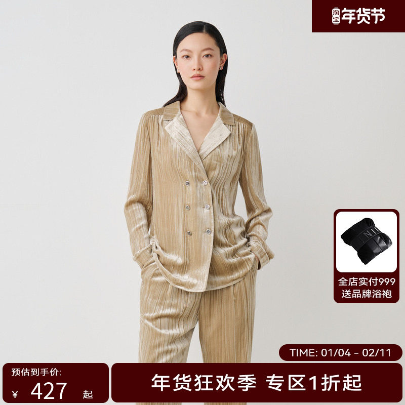 【商场同款】HPLY荷比俪秋季新款女复古丝绒双排扣西装外套,女装/女士精品,衬衫,淘宝优惠券,粉丝福利购,淘宝优惠卷