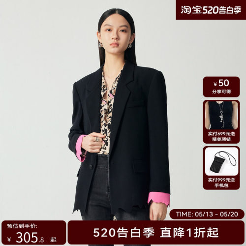 H·GENTEEL荷高新秋装女复古袖口撞色拼接西装外套GCD34520543