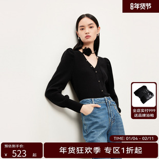 【商场同款】HPLY荷比俪冬季新款泡泡袖V领针织衫