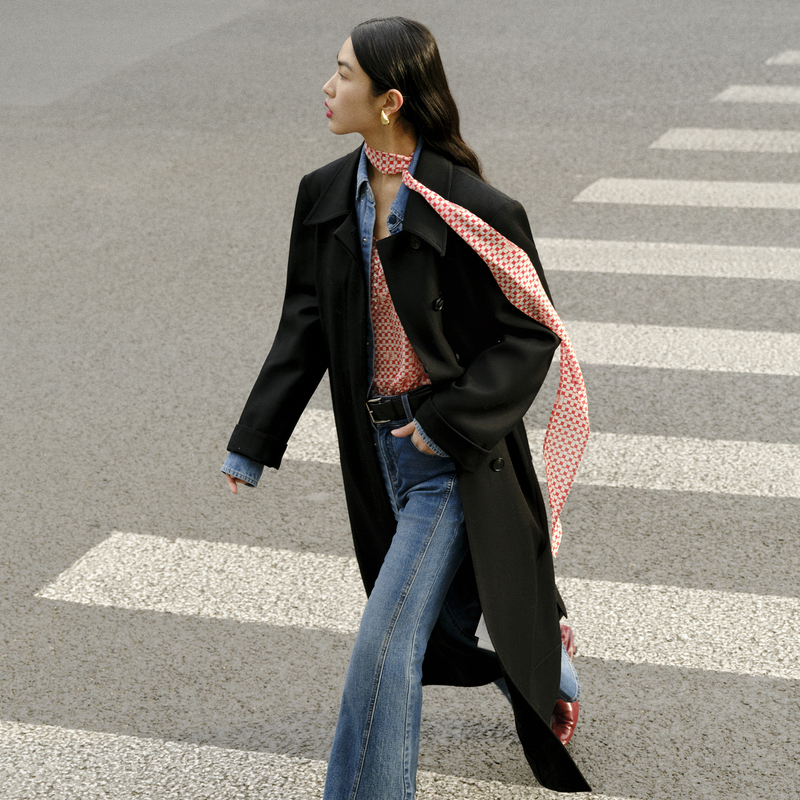 【商场同款】HPLY荷比俪冬季新款H型腰带长款大衣HJD42500333