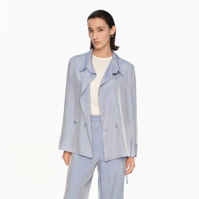 H·GENTEEL荷高新款夏装女宽松版型简约荡领侧开叉外套