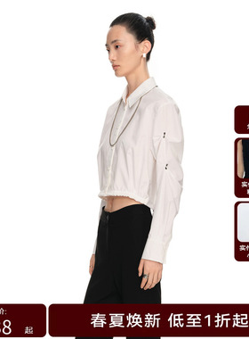 H·GENTEEL荷高新装气质不规则袖子捏褶设计钉钻衬衫GUE14630649