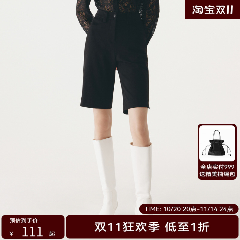 HPLY荷比俪22秋季新款女弹力舒适小直筒中裤休闲短裤HHC33400272