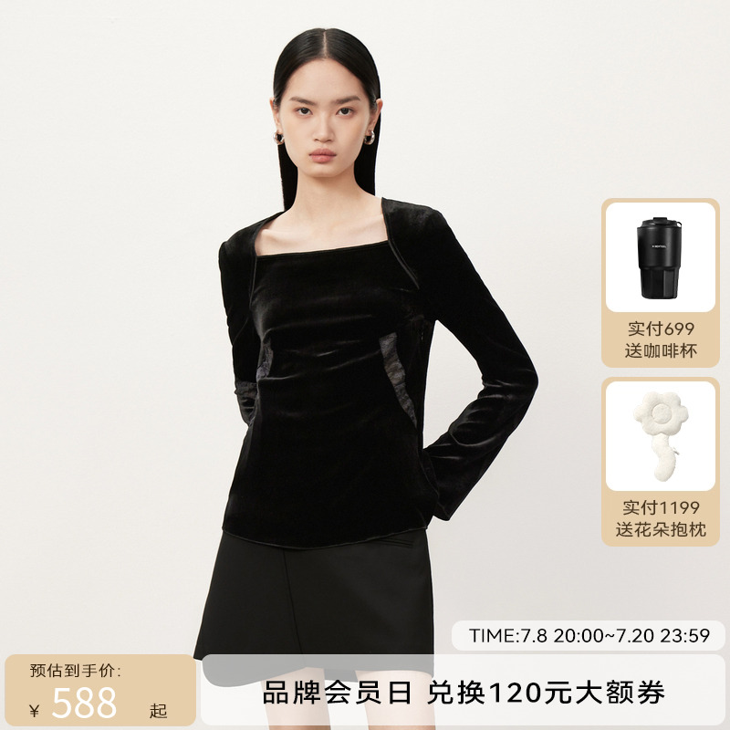 【商场同款】HPLY荷比俪秋季新款女法式丝绒上衣HMD32610219