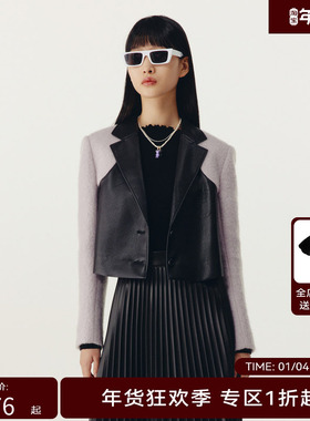 HPLY荷比俪春季新款女粉紫色酷飒蛋白皮拼接外套HED11520175