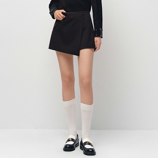 H·GENTEEL荷高25新款春装女简约小A字裙修身黑色气质摩登裙裤