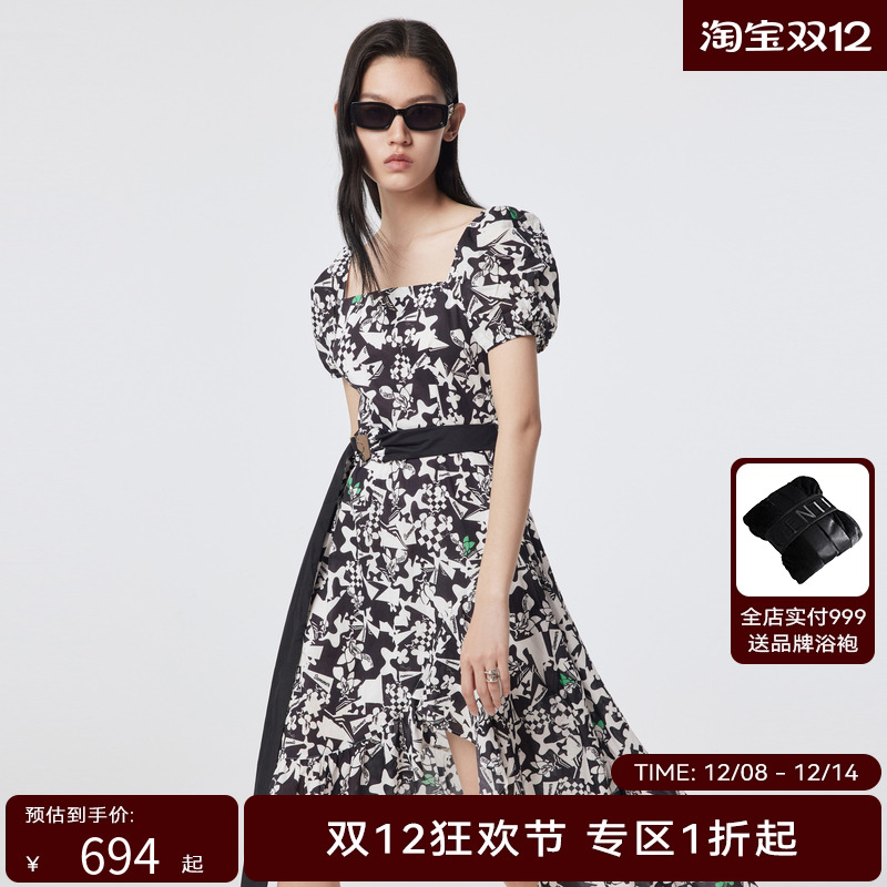 H.GENTEEL荷高新夏女荷叶裙泡泡袖不规则下摆连衣裙GUD28750720