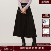 HPLY荷比俪春新款 女气质通勤不对称压褶含羊毛伞裙半身裙女