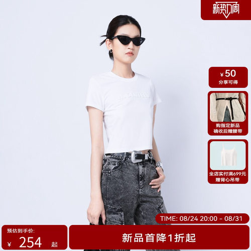 H·GENTEEL荷高24新款秋装女贴布绣复古简约短款T恤GVE32629819
