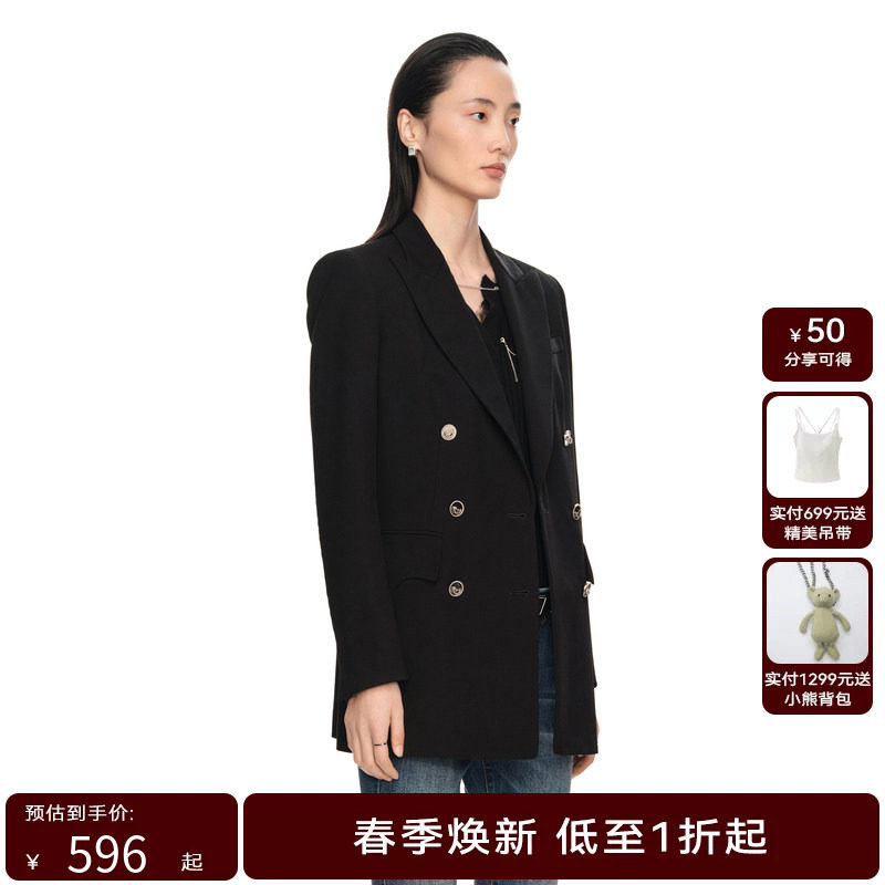 H·GENTEEL荷高新款春装女不规则裁剪装饰口袋显瘦西装外套