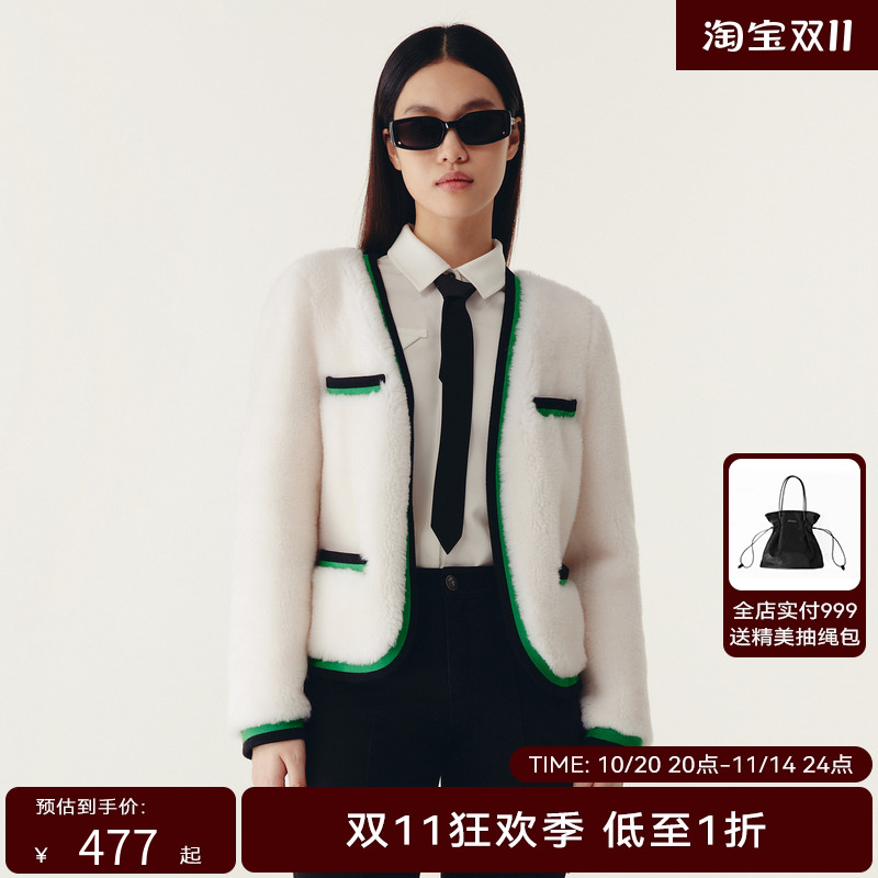 HPLY荷比俪2022女装新品风格款绵羊毛皮草外套HMC43590368