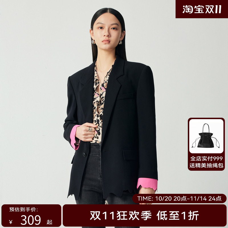 H·GENTEEL荷高23新秋装女复古袖口撞色拼接西装外套GCD34520543
