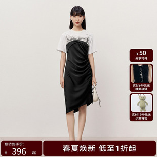 HPLY荷比俪夏季 女气质拼接印花抽褶柔软连衣裙HYD22750020 新款