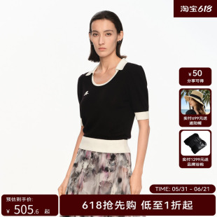 H·GENTEEL荷高2024新款夏装女黑白撞色直身型廓形简约利落衬衫