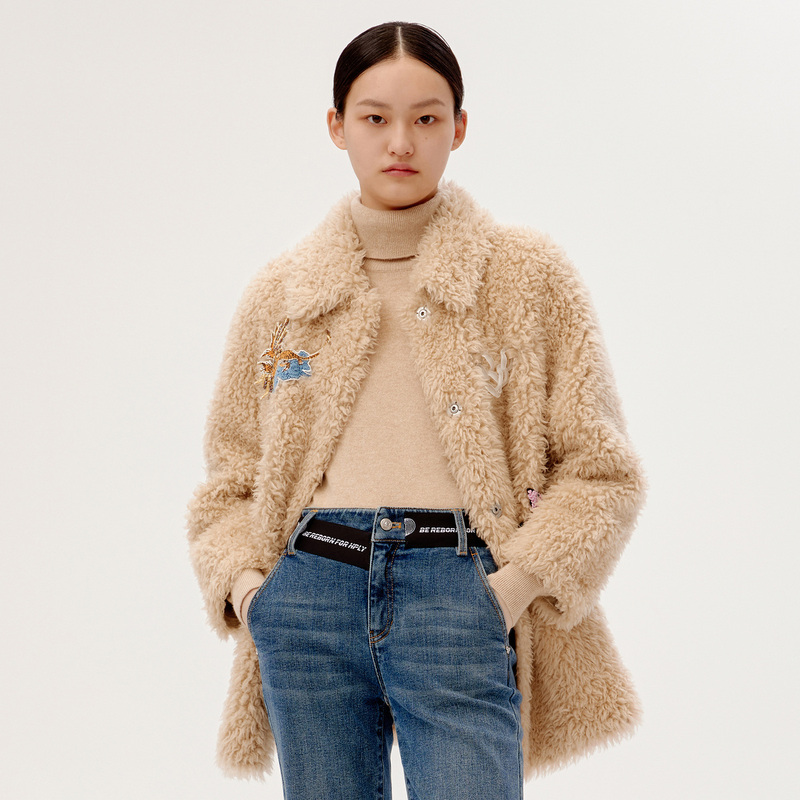 HPLY荷比俪冬季新品女别致刺绣贴标气质毛呢外套HHB41590225