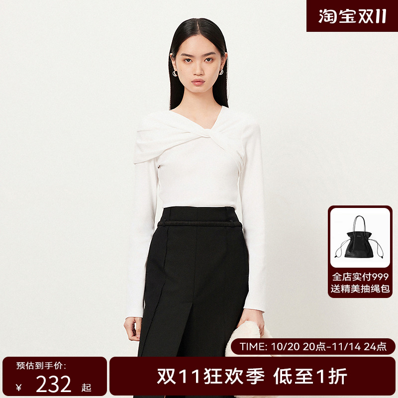 【商场同款】HPLY荷比俪23冬季新款V领修身露背上衣HJD42610340-1