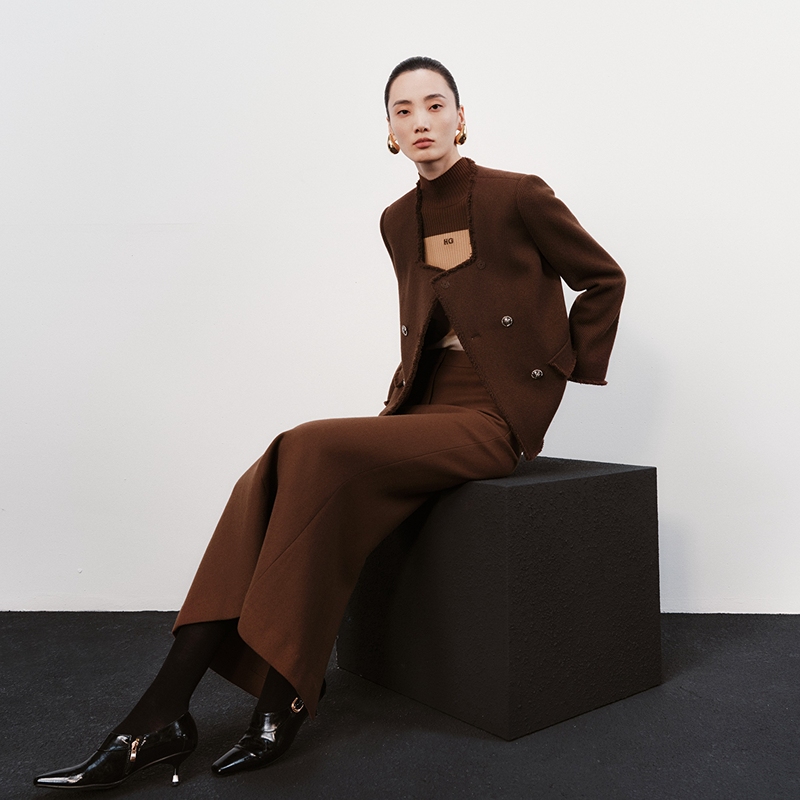 H·GENTEEL荷高新款冬装女斜纹肌理小香风短外套GUE43520713