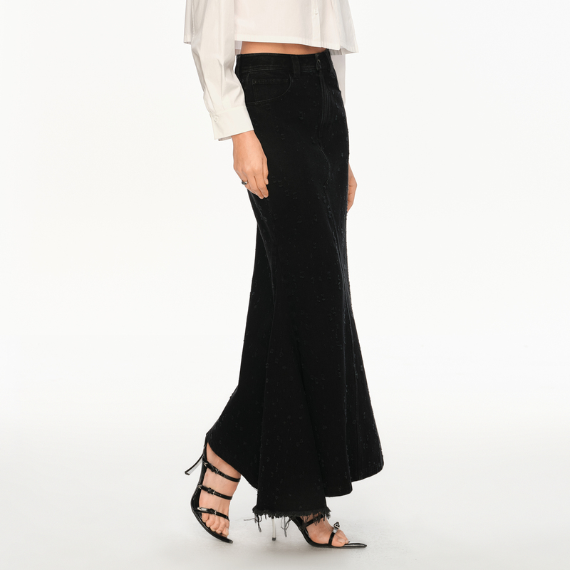 H·GENTEEL荷高新款夏装女质地柔和鱼尾高腰牛仔半身裙