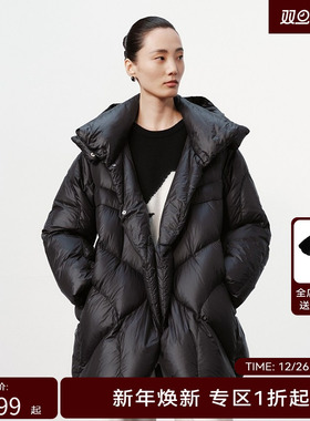 H·GENTEEL荷高新款冬不规则立领连帽宽松A型羽绒服GUE45560655