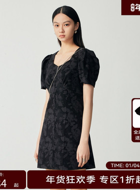 H·GENTEEL荷高新秋装女简约收腰豹纹泡泡袖连衣裙GUD34750570