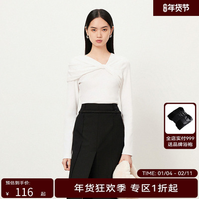 【商场同款】HPLY荷比俪冬季新款V领修身露背上衣HJD42610340-1