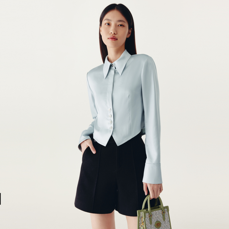 HPLY荷比俪2022冬新款女气质光感面料修饰剪裁衬衫HMC41630150