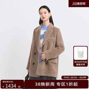 【商场同款】HPLY荷比俪2024冬季新款女微垫肩戗驳领西装毛呢大衣