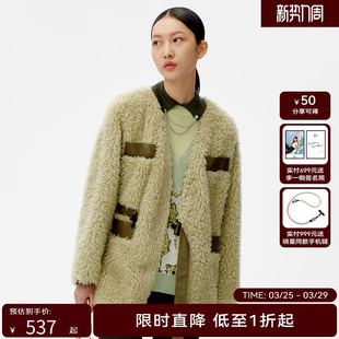 HPLY荷比俪冬季 女大气V领休闲皮袢毛呢外套HYB42590162 新品