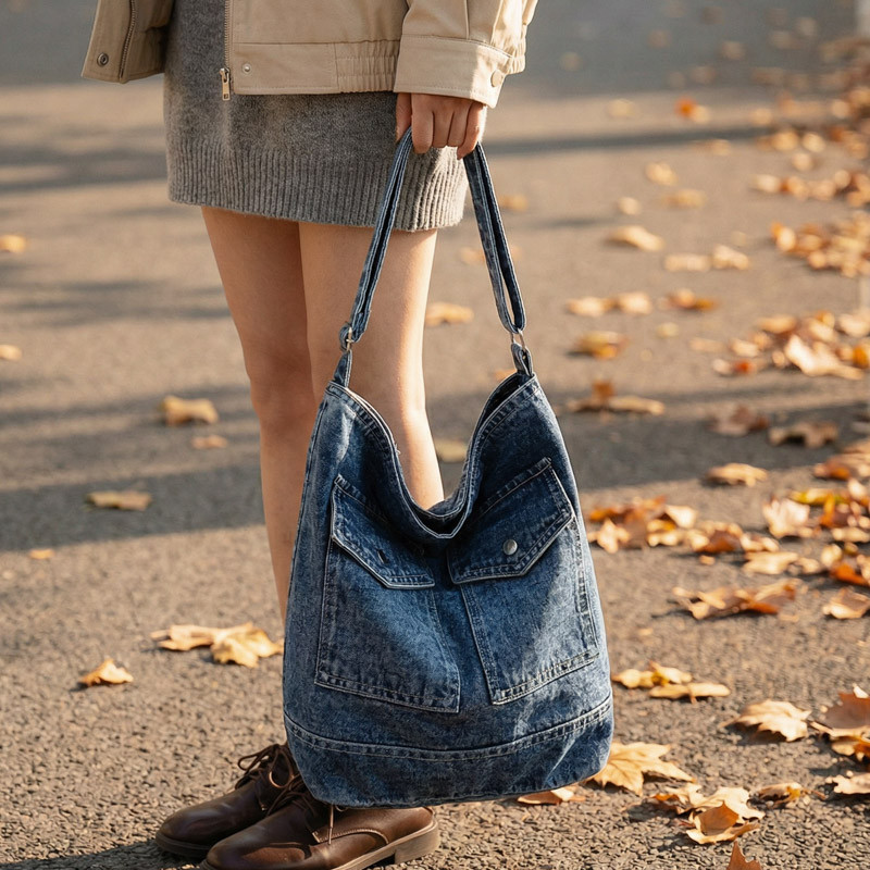水洗复古牛仔大容量包日常外出百搭单肩包2025新款斜挎包通勤女包