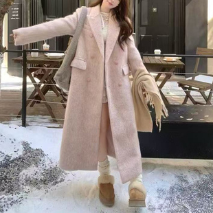 韩系加厚粉色气质呢子西装外套女秋冬季高级感赫本风显瘦呢子大衣