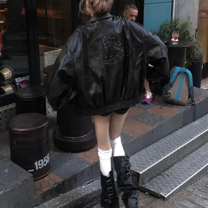 复古小众简约韩版做旧拉链外套女