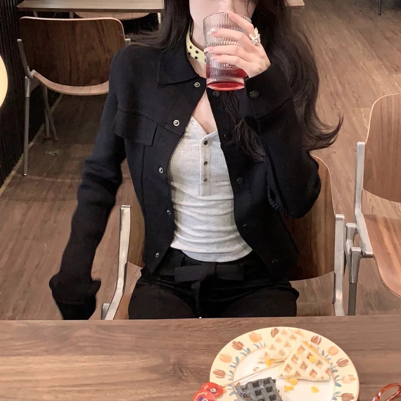 韩版休闲气质单排扣长袖短外套女