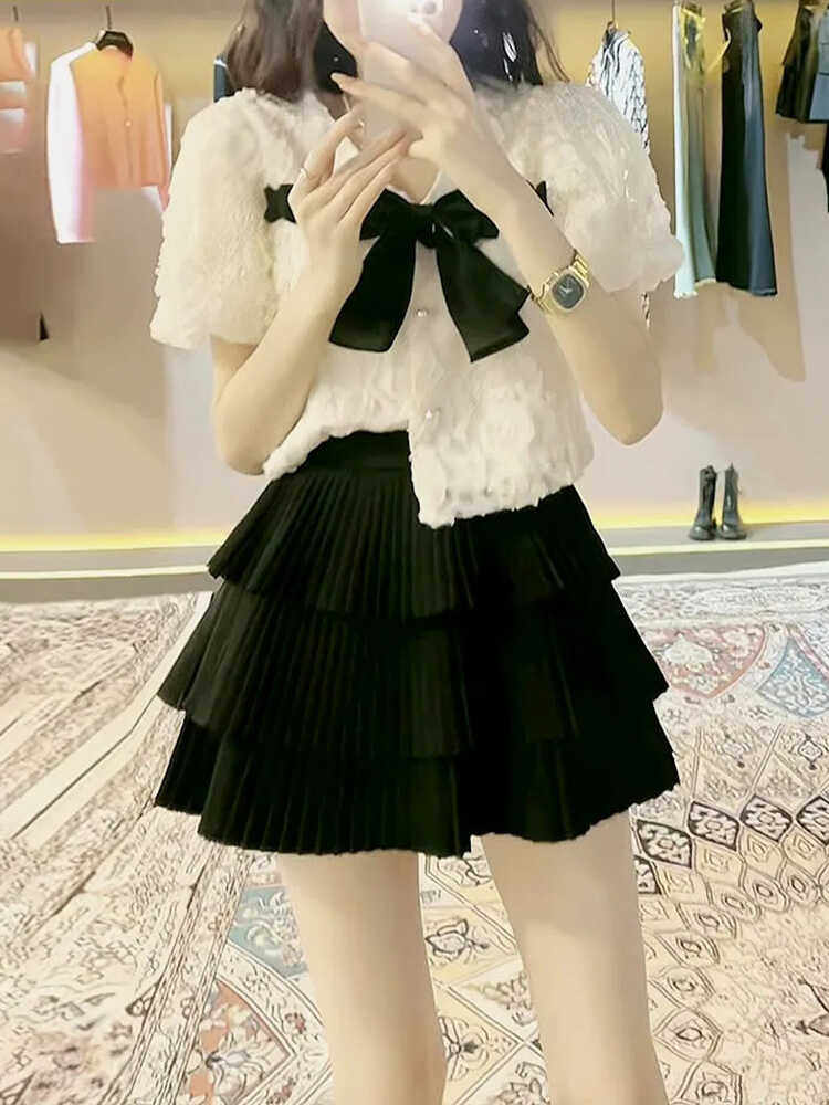 泡泡袖新款夏季甜美两件套上衣女